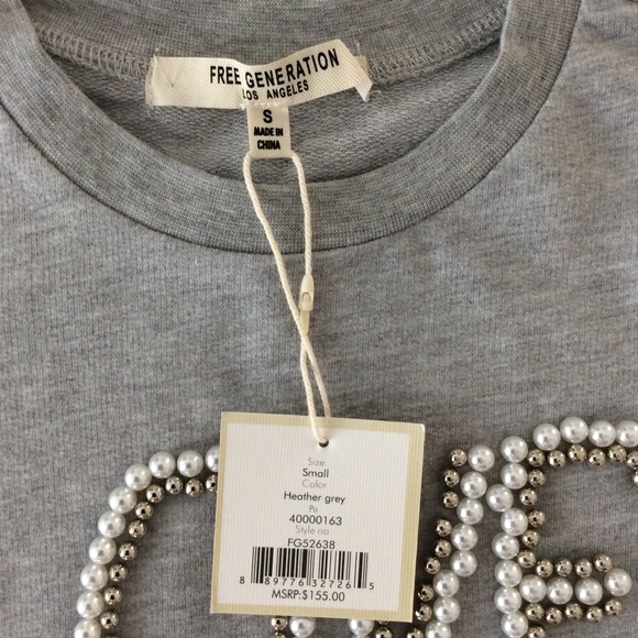 Free Generation Gray sweatshirt with white pearls spelling out the word "LOVE" - Picture 8 of 8